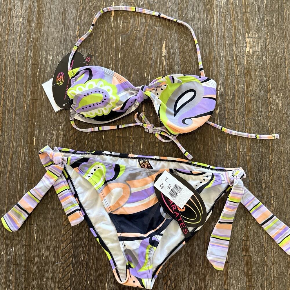 99 Degrees Purple Retro Swirl Bikini Set Juniors Beach Swim Pool